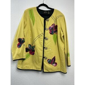 Vintage Allure Asian Inspired Embroidered Floral Jacket Size Medium Artsy Boho